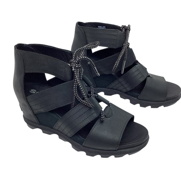 Sorel Joanie Gladiator Wedge Womens 8 Leather Sandals Black Lace-Up NWOT - Picture 7 of 12